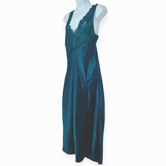 VICTORIAS SECRET VTG Gold Label Satin Green Maxi Nightgown Slip Dress Size S - Picture 3 of 13